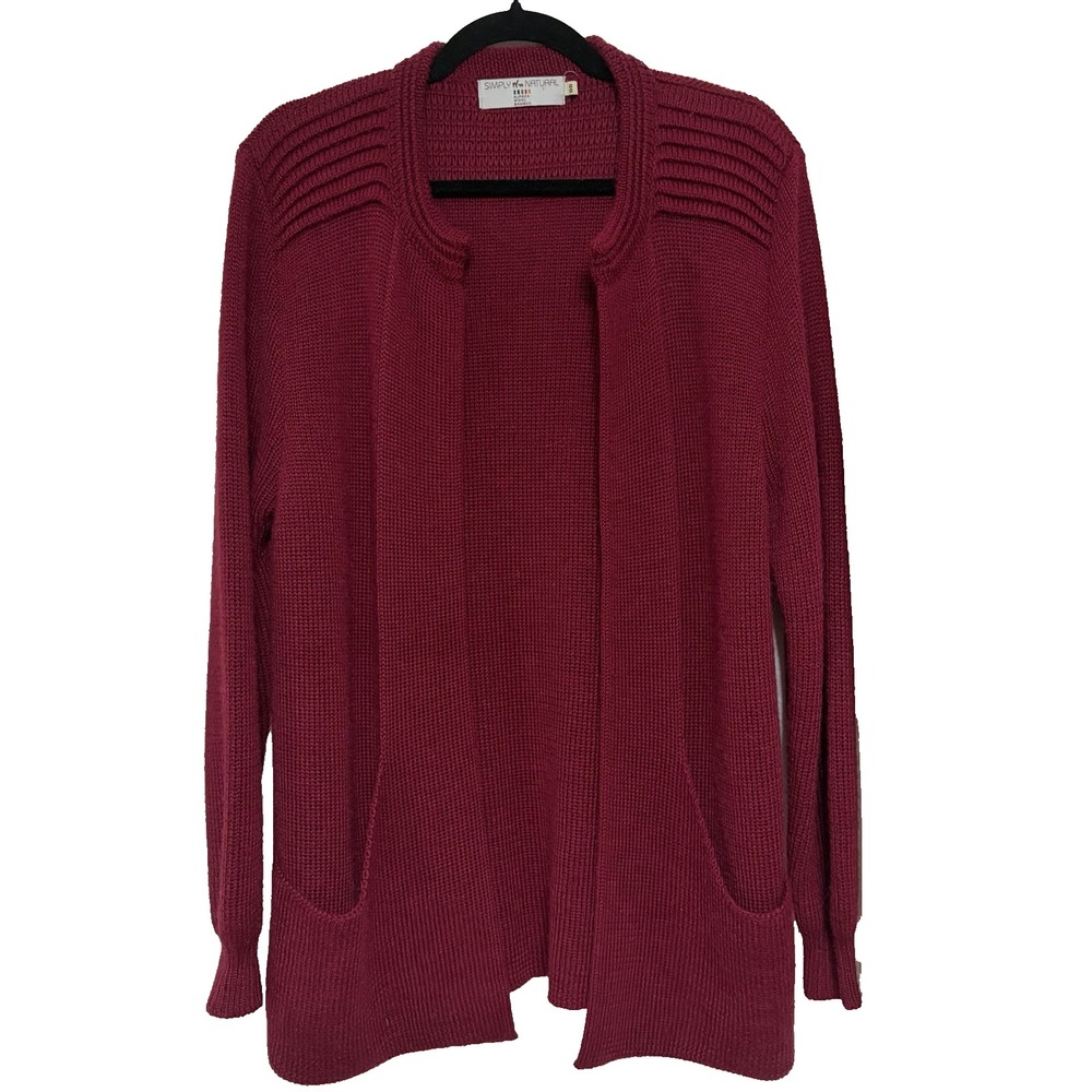 Simply Natural Alpaca Wool Blend Open Front Cardigan One Size Red Knitted Chunky